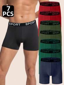 Manfinity ChillVibe 7pcs/Set Men Letter Waistband Casual Boxer Briefs Multipack Trunk - Multicolor - View 3