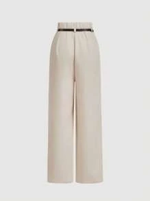 SHEIN MOD Pantalones rectos de pierna de palillo de color albaricoque para mujer con cinturón, pantalones de invierno, pantalones de invierno para mujer, pantalones de cintura alta, mujer de Año Nuevo, mujer de vacaciones, mujer casual de negocios, ropa de oficina para mujer, dinero antiguo