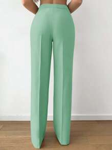 SHEIN Cottnline Solid Straight Leg Suit Trousers - Mint Green - View 2