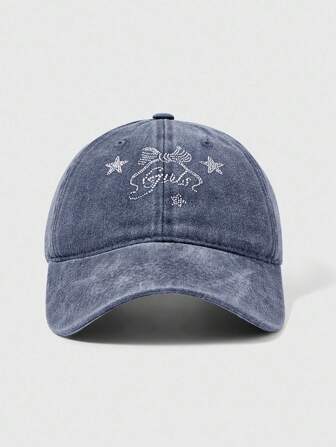 Kawaii Rhinestone Star & Bow Accent Washed Baseball Cap, 1585383
