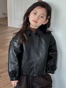 DAZY 秋季少女羽绒服皮夹克 - 黑色 - 查看 7