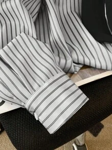 INAWLY Áo sơ mi dài tay kẻ sọc dành cho nữ, giản dị & thời trang, phù hợp cho mùa hè - màu đen - Xem 4