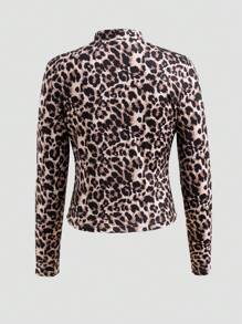 Teen Girl Leopard Print Zipper Front Short Jacket - Multicolor - View 2