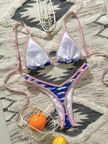 Swim Mod 女士性感鱼纹比基尼套装，夏季度假欧式泳装，两件套泳衣，适合独立日 - 彩色 - 查看 2