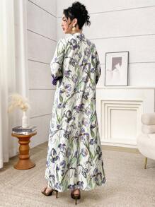 Yasmyna 浪漫花卉褶皱蕾丝边土耳其女士长裙和阿拉伯传统长袍 - 紫色 - 查看 6