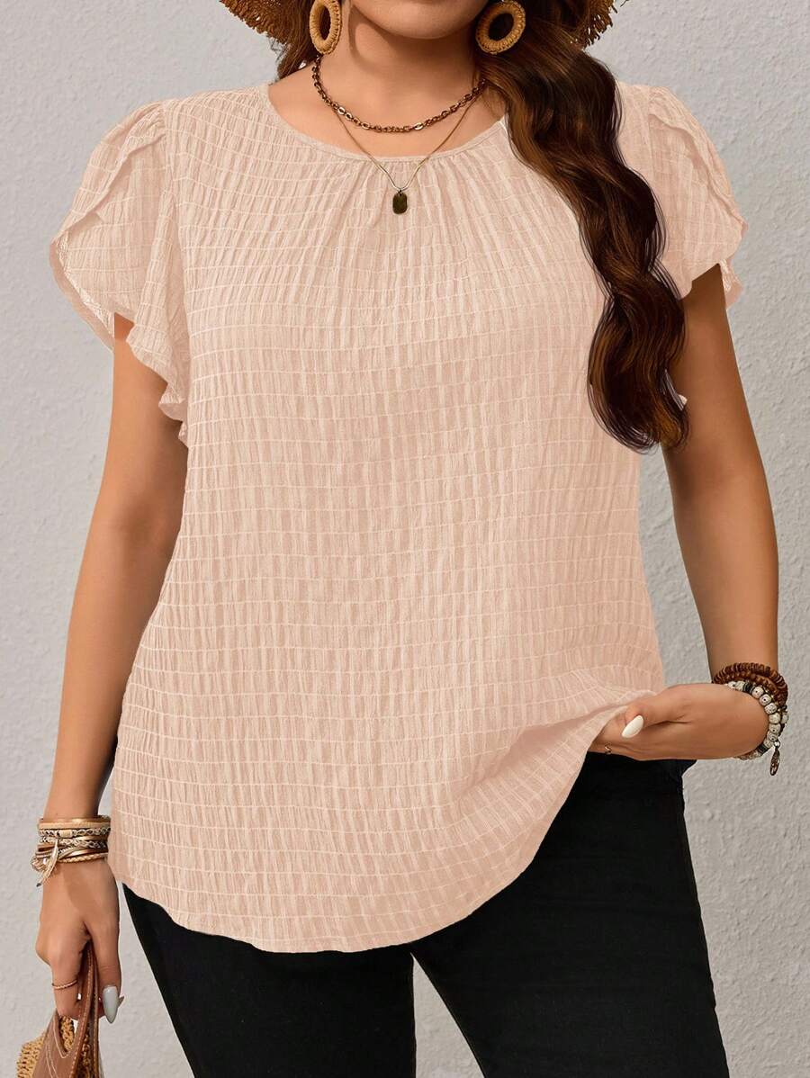 EMERY ROSE Áo kiểu nữ cỡ lớn tay bồng họa tiết hoa màu xanh dương cho mùa xuân sớm, thích hợp cho giáo viên, kỳ nghỉ hè, du lịch, đơn giản và thời trang cho mặc hàng ngày, phong cách nghỉ dưỡng, nghỉ xuân, trang phục thường ngày, phong cách bohemian, áo kiểu nữ mùa hè, áo xếp ly, áo đi chơi. - Màu be - Xem 1