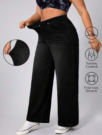 Flexra Damen Große Größen weiche Washede Jeans mit elastischem Bund und weitem Bein