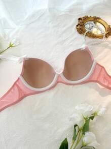 蕾丝蝴蝶结荷叶边可爱甜心无钢圈女士内衣文胸，可爱 - 粉色 - 查看 2