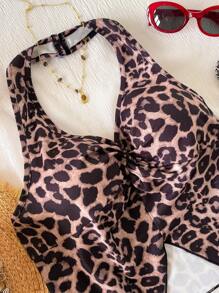 少女休闲露背挂脖豹纹背心，度假风格 - 彩色 - 查看 4