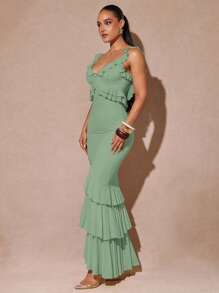 Silquee Elegantes Lässig Minikleid mit einfarbigem Rüschen-Saum und tiefsitzendem Rückenausschnitt