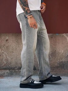 DAZY Jeans in denim blu lavato tinta unita, da uomo, per primavera/estate
