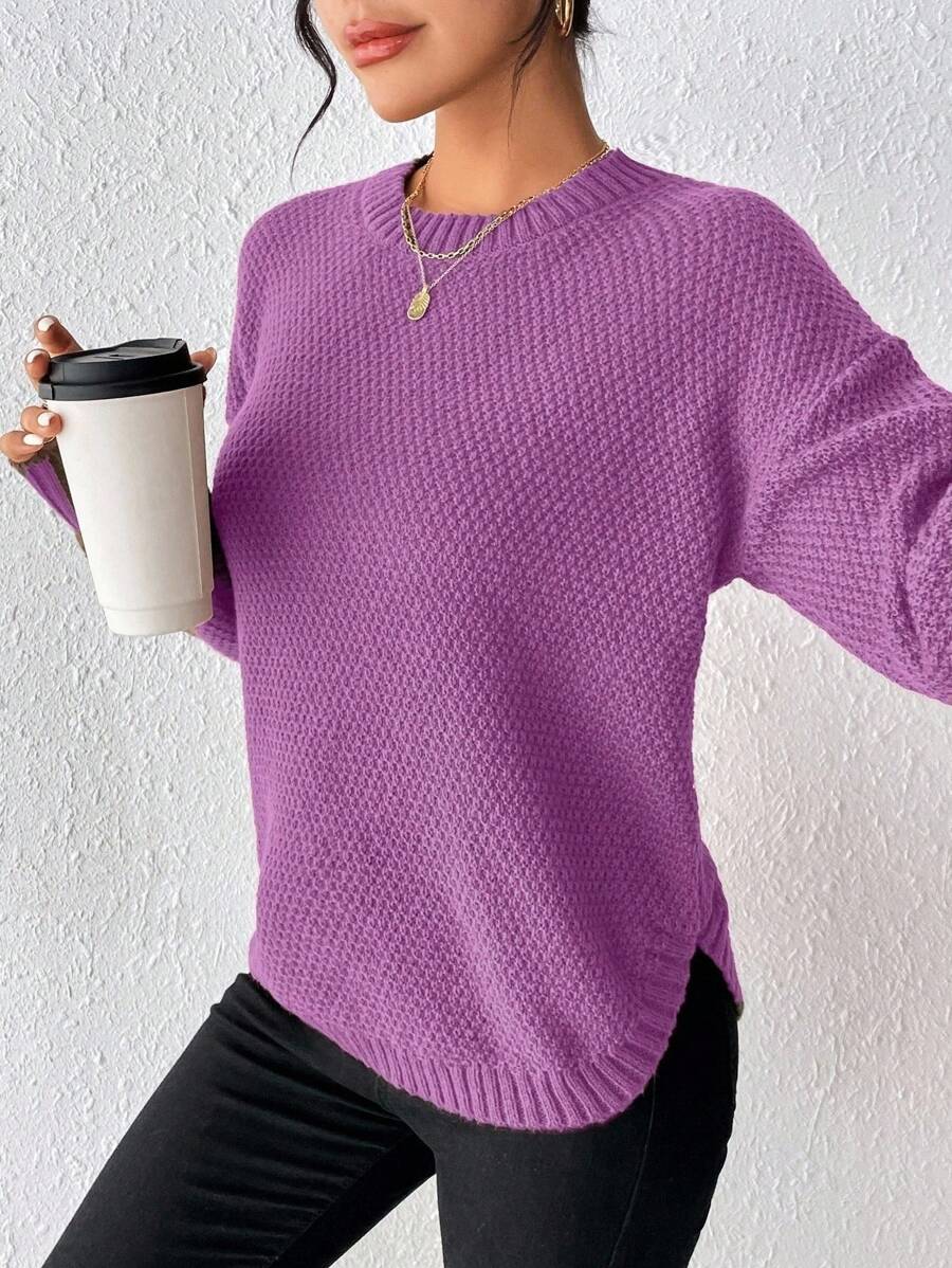 EMERY ROSE 休闲百搭纯色套头毛衣针织套头衫秋冬 - 中紫紅色 - 查看 1