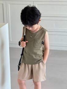 SHEIN 男童休闲日常装字母印花针织背心和短裤套装 - 彩色 - 查看 3