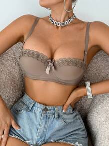 DesireSculpt 女士带钢圈文胸，简约纯色设计 - 咖啡棕 - 查看 4