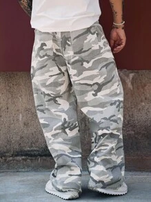 DAZY Spring Camouflage Multi-Color Men's Casual Loose Cargo Jeans With Pockets - Grey - View 2