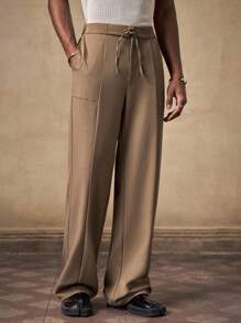 AKNOTIC Pantaloni casual dritti a gamba larga in colore marrone intrecciato per uomo, vestibilità morbida e ampia con coulisse, stile da designer, adatto per giovani uomini, regalo per laurea o ritorno a scuola