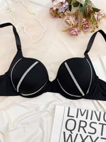 SHEIN 1 Áo ngực hỗ trợ có gọng đơn giản cỡ lớn dành cho nữ, mặc thường ngày, màu đen - màu đen - Xem 3