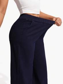 Flexra 女式休闲深色水洗宽松弹力腰身百搭牛仔裤，适合所有季节 - 藍色 - 查看 5