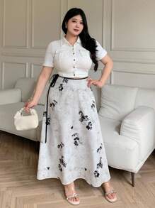 Modelyn 大码夏季优雅花卉印花半身裙 - 彩色 - 查看 5
