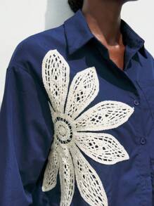 Maija Lose sitzende Damen Bluse mit gehäkelter Verzierung, lässig-elegantes Boho-Design, weich und bequem wie Kimono, geeignet für Frühling/Sommer Urlaub und Musikfestivals, Khaki