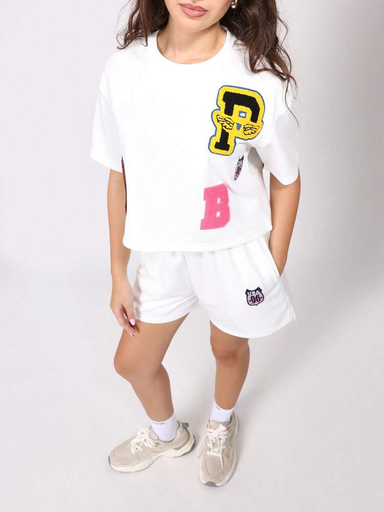 Varsity Style Crop Top And Shorts Coordinated Set