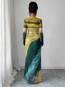 Chiquease 女式扎染褶皱长裙 - 黃色 - 查看 2