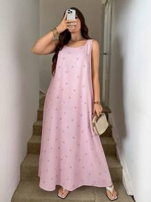 SHEIN LUNE 大码夏季休闲条纹蝴蝶结印花背心裙女士度假装女士沙滩装飘逸连衣裙太阳裙复古连衣裙女士秋季连衣裙返校节连衣裙夜间外出上衣女士婚礼宾客连衣裙带口袋女士优雅派对连衣裙女士派对连衣裙，适合春秋季、度假和约会 - 粉色 - 查看 5