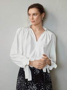 Uhlyne Women's Business Casual Blouse, Minimalist Office Wear, Loose Fit Comfortable Pullover Shirt With Flared Cuffs, Long Sleeve, Pure White - White - View 1