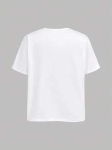 Girlism 青少年女孩两件套：可爱蕾丝蝴蝶结印花短袖 T 恤和喇叭裤，休闲简约夏季服装 - 黑與白 - 查看 5