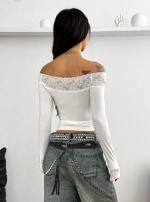Coolane Women's Spring Witchy Goth Music Festival Cross Graphics Lace Patchwork Off The Shoulder Top ,X Mystic Heart - White - View 7