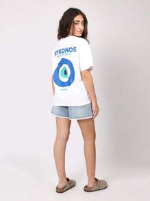 SUMWON 钩针装饰中长款牛仔短裤青少年女孩夏季休闲沙滩节宽松破洞裤 - 淺藍色 - 查看 5