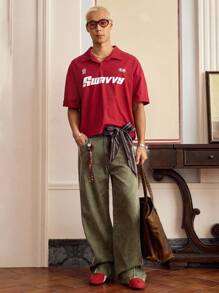 Manfinity VCAY 男士字母印花短袖休闲/通勤 Polo 衫