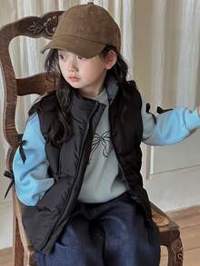 Dazy Kids Young Girls Plain Color Casual Waistcoat Jacket, Versatile For Autumn/Winter Vest - Black - View 7