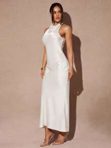 Silquee Đầm Maxi Xoắn Bất Đối Xứng Màu Đen Trơn Cho Nữ, Thích Hợp Cho Các Buổi Hẹn Hò, Đi Chơi Hàng Ngày, Tiệc Giáng Sinh, Tiệc Năm Mới - trắng - Xem 6