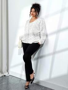 Elenzga Plus Size Elegant Delicate Lace Button-Up Cardigan Fall Winter Cloth For Women Autumn - White - View 5