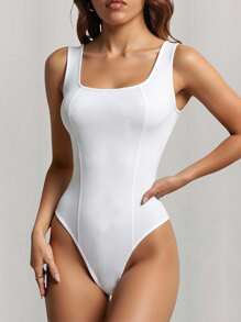 3 PiecesWomen Solid Square Neck Bodysuit Set - Multicolor - View 4