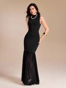 VERO DIAZ Black Backless Sexy Fitted Chiffon Ruffles Women Maxi Dress - Black - View 5
