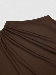 Velvienne Trang phục thường ngày cỡ lớn Quần áo mùa xuân cho phụ nữ đại học Trang phục thanh lịch khi đi chơi theo phong cách Maillard màu nâu Thiết kế xếp ly Áo ngắn tay và chân váy Bộ đồ hai mảnh cỡ lớn - Cà phê nâu - Xem 8