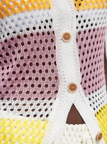 Maija Maglione casual da donna, traforo, a blocchi di colore, adatto per vacanze