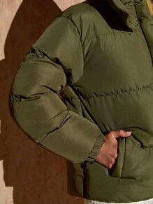 Bóhologie Manteau d'hiver kaki court, décontracté et confortable à capuche pour femmes - Beige - Voir 7