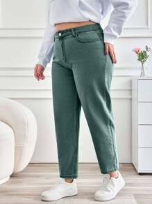 SHEIN Cottnline Plus Size Women High Waist Skinny Daily Casual Jeans - Teal Blue - View 4