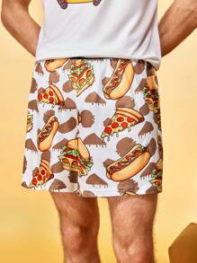 Men's Funny Mischievous Burger Print Pajama Bottoms - Purple - View 4