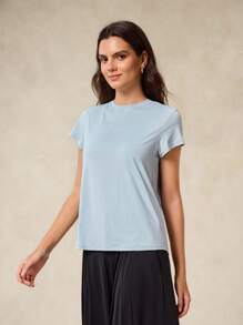 OutZeal Women Sports Tee Solid Color Casual Vacation Cool Touch Silky Soft Cut-Out Back Design Short Sleeve Summer T-Shirt - Baby Blue - View 5