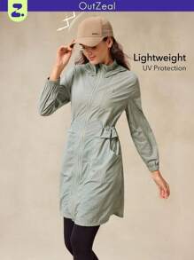 OutZeal SunProof UPF50+ Lightweight Cooling Hooded Sun Protection Jacket Women With Drawstring Waist - Green - View 12
