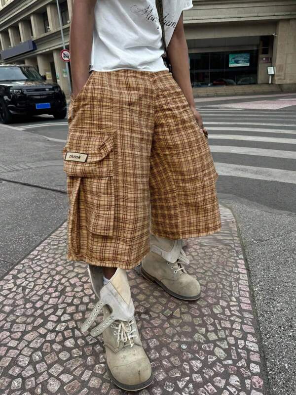 Manfinity EMRG Pantaloni scurți cargo în carouri casual pentru bărbați