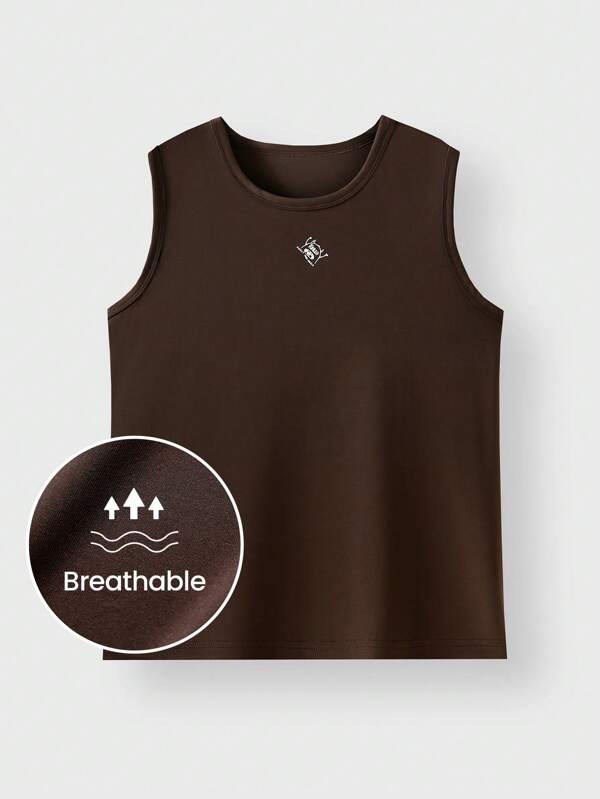 JNSQ Kids Boys' Outdoor Professional Sports Loose Tank Top, Summer New Arrival Funny Letter Print Casual Round Neck Loose Fit Sports Vest