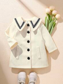 SHEIN Baby Girl Cute Casual Versatile Lapel Jacket, Suitable For Autumn And Winter Daily Wear