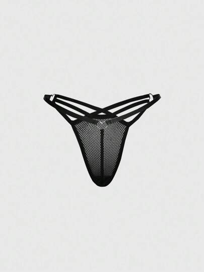 Grunge Punk 1 pieza Tanga gótico de talla grande con hebilla metálica con forma de corazón y tirantes cruzados
