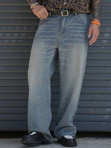 DAZY Jeans casual uomo primavera lavati con vestibilità ampia e tasche - Blu - Visualizzare 4