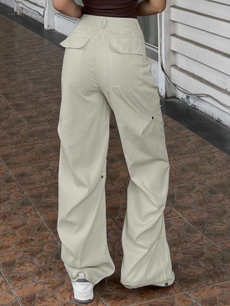 High Waist Casual Street Style Loose Straight Leg Pants For Women